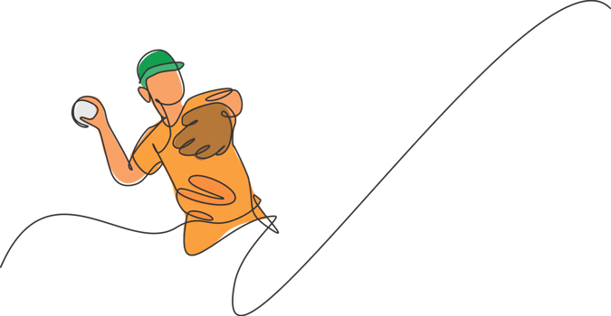 One single line drawing young energetic man baseball player throw the speed ball graphic illustration. Sport training concept. Modern continuous line draw design for baseball tournament banner png