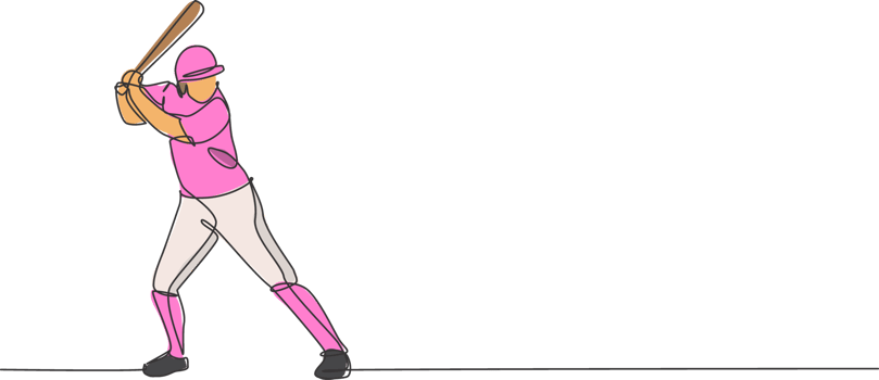 Single continuous line drawing of young agile man baseball player ready to hit the ball. Sport exercise concept. Trendy one line draw graphic design illustration for baseball promotion media png