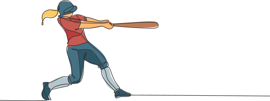One continuous line drawing of young sporty woman baseball player practice to hit the ball. Competitive sport concept. Dynamic single line draw design graphic illustration for promotion poster png