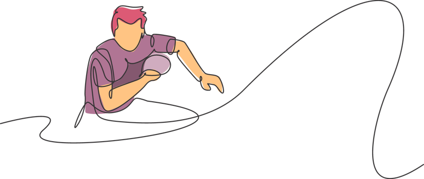 One single line drawing of young energetic man table tennis player ready to hit the ball illustration. Sport training concept. Modern continuous line draw design for ping pong tournament banner png