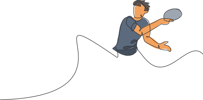 One single line drawing of young energetic man table tennis player ready to hit the ball illustration. Sport training concept. Modern continuous line draw design for ping pong tournament banner png