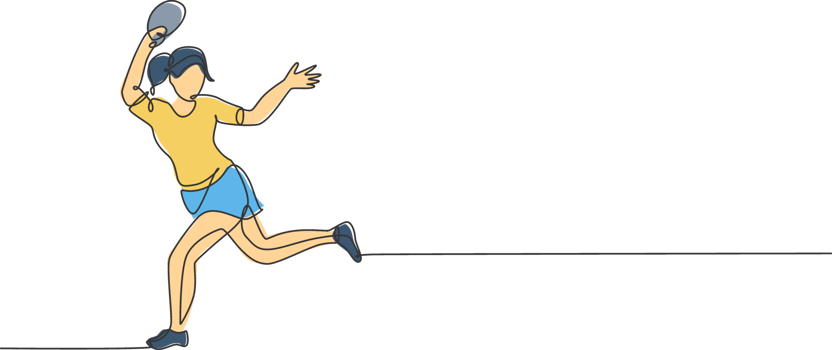 One continuous line drawing of young sporty woman table tennis player active to catch the ball. Competitive sport concept. Single line draw design illustration for ping pong championship poster png