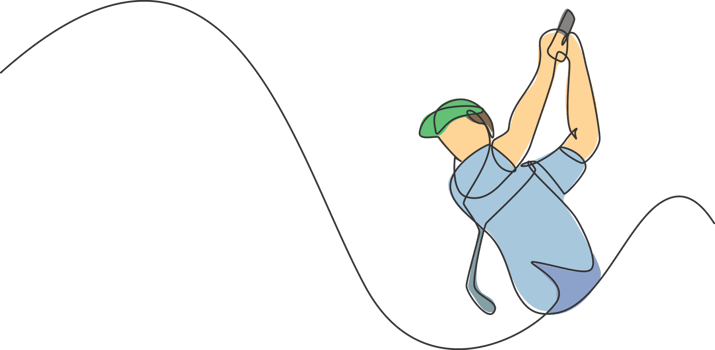 One single line drawing of young sporty golf player hit the ball using golf club graphic illustration. Healthy sport concept. Modern continuous line draw design for golf tournament poster png