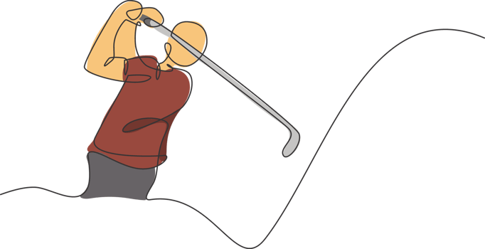 One continuous line drawing of young golf player swing golf club and hit the ball. Leisure sport concept. Dynamic single line draw design graphic illustration for tournament promotion media png