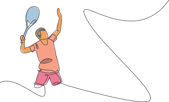 Single continuous line drawing of young agile tennis player ready to service the ball. Sport exercise concept. Trendy one line draw design illustration for tennis tournament promotion media png