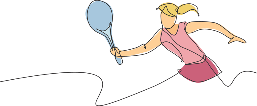One continuous line drawing of young happy female tennis player run and hit the ball. Competitive sport concept. Dynamic single line draw design illustration for tournament promotion poster png