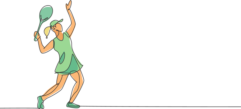 One single line drawing of young energetic woman tennis player ready to hit service ball illustration. Sport training concept. Modern continuous line draw design for tennis tournament banner png