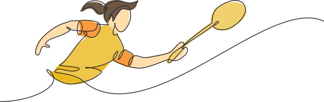 One continuous line drawing of young badminton player hit shuttlecock with racket. Competitive sport concept. Dynamic single line draw design illustration for tournament match promotion poster png