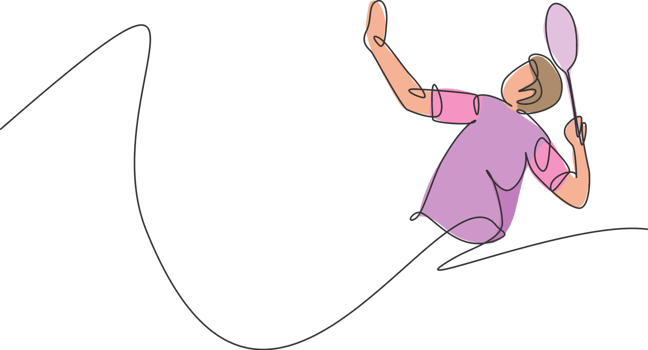 One continuous line drawing of young badminton player hit shuttlecock with racket. Competitive sport concept. Dynamic single line draw design illustration for tournament match promotion poster png