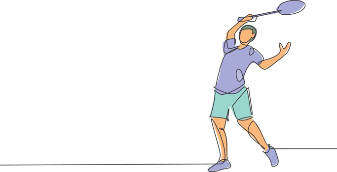One continuous line drawing of young badminton player defense to take opponent hit with racket. Competitive sport concept. Dynamic single line draw design illustration for tournament poster png
