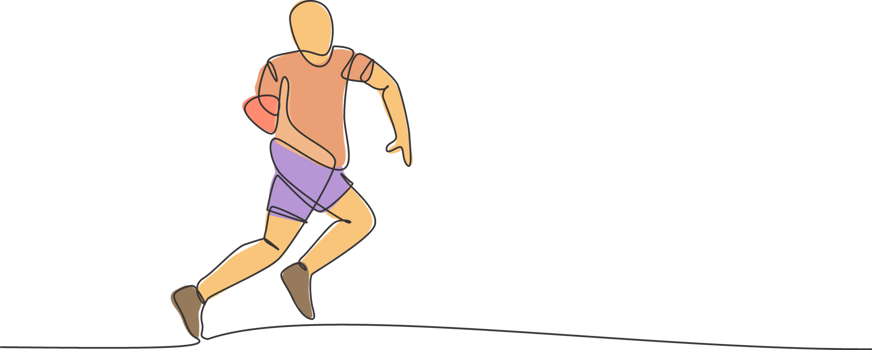 Single continuous line drawing of young agile rugby player running to catch the ball. Competitive sport concept. Trendy one line draw design illustration for rugby tournament promotion media png