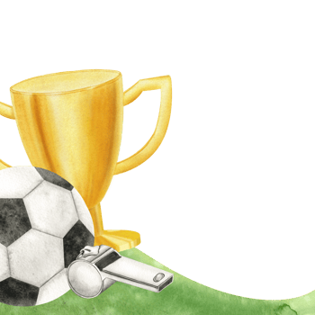 Soccer ball, golden cup, whistle with watercolor background. Football ball. Watercolor frame. Template. Isolated. For football club, sporting goods stores, poster and postcard design png