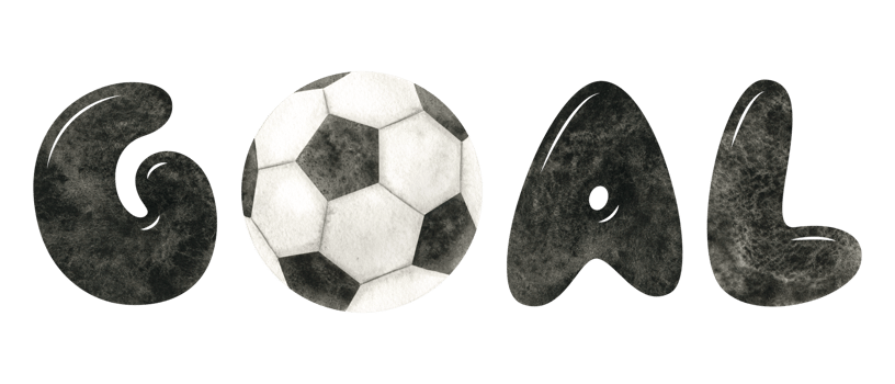 Goal. Lettering with Soccer ball. Football ball. Watercolor illustration. Isolated. Sports football emblem. For business brand and logo, football club, sporting goods stores, poster and postcard png