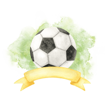 Soccer ball with Banner and green splashes. Football emblem. Attributes of sports competitions. Watercolor illustration. Isolated. For football club, sporting goods stores, poster and postcard design png