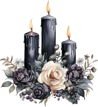 black candles and roses watercolor on white background png