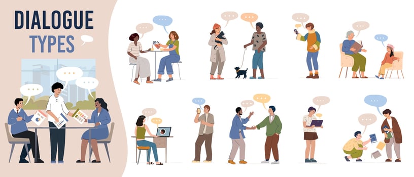 Dialogue Types Flat Set vector