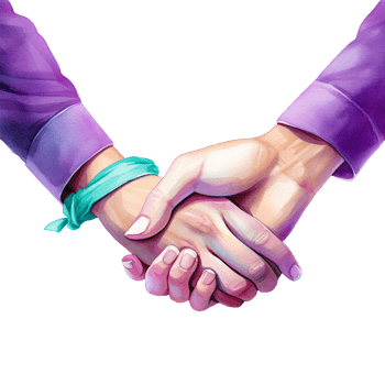 supporting handshake, bright turquoise, purple and teal blue graphics, suicide prevention week watercolor clipart isolated AI generated png