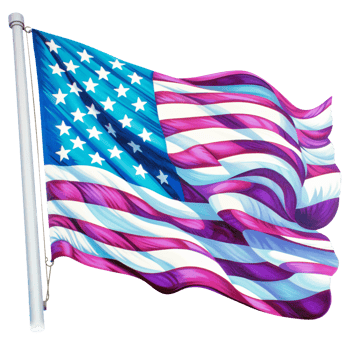 waving American,USA flag, bright turquoise, purple and teal blue graphics, suicide prevention week watercolor clipart isolated AI generated png