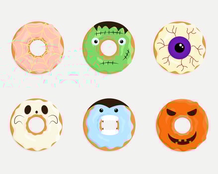 Funny donut set in halloween style vector