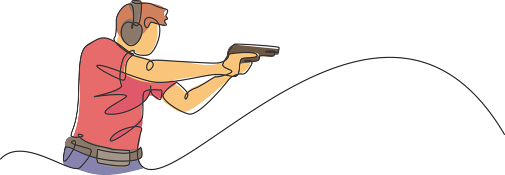 One single line drawing of young man practicing to shot target in range on shooting training ground graphic illustration. Clay pigeon shooting sport concept. Modern continuous line draw design png