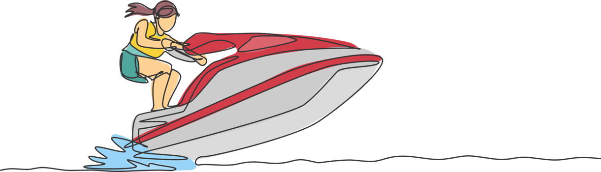 One single line drawing young sporty man play jet skiing in the sea beach graphic illustration. Healthy lifestyle and extreme sport concept. Summer vacation. Modern continuous line draw design png