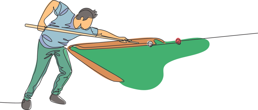 Single continuous line drawing of young handsome professional athlete man playing pool billiards at billiard room in bar. Indoor sport game concept. Trendy one line draw design illustration png