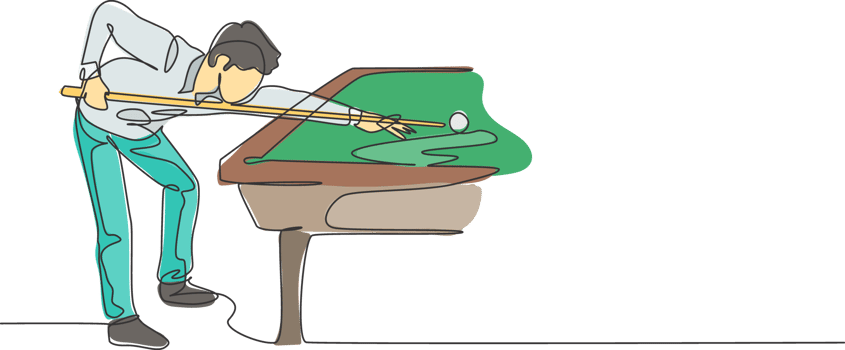 Single continuous line drawing of young handsome professional athlete man playing pool billiards at billiard room in bar. Indoor sport game concept. Trendy one line draw design illustration png