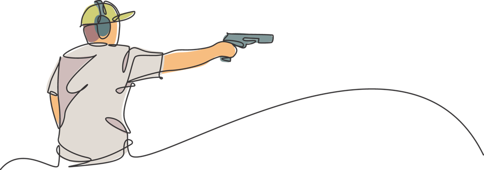 Single continuous line drawing of young athlete man shooter holding gun and training to aim target tactical shooting. Shooting sport training concept. Trendy one line draw design illustration png