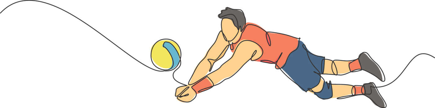 Single continuous line drawing of male young volleyball athlete player in action jumping block the ball on court. Team sport concept. Competition game. Trendy one line draw design illustration png