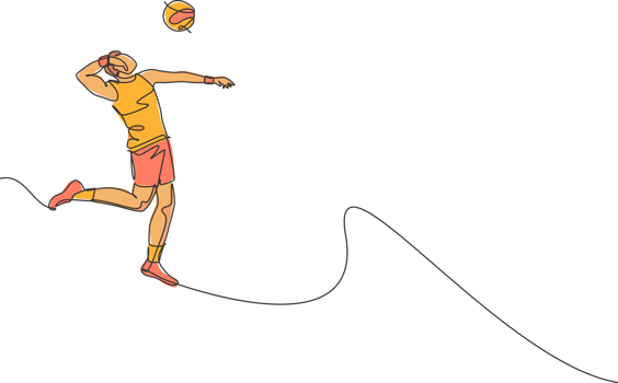 Single continuous line drawing of male young volleyball athlete player in action jumping spike on court. Team sport concept. Competition game. Trendy one line draw design graphic illustration png