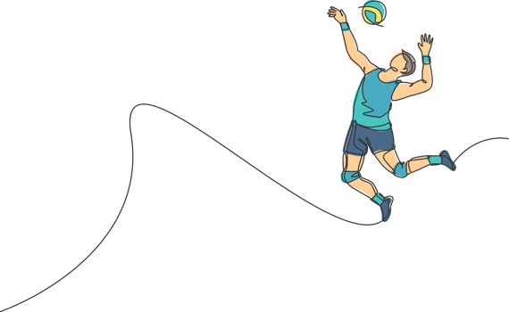 Single continuous line drawing of male young volleyball athlete player in action jumping spike on court. Team sport concept. Competition game. Trendy one line draw design graphic illustration png