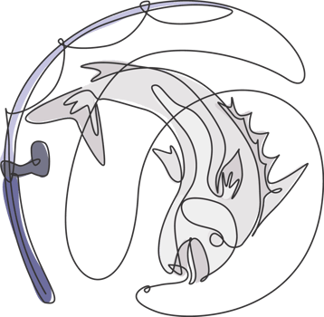 Single continuous line drawing of fishing bait logo symbol icon tournament and competition. Fisherman hobby holiday concept. Trendy one line draw design graphic illustration png