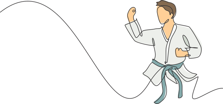 One single line drawing of young sporty karateka man in fight uniform with belt exercising martial art at gym illustration. Healthy sport lifestyle concept. Modern continuous line draw design png
