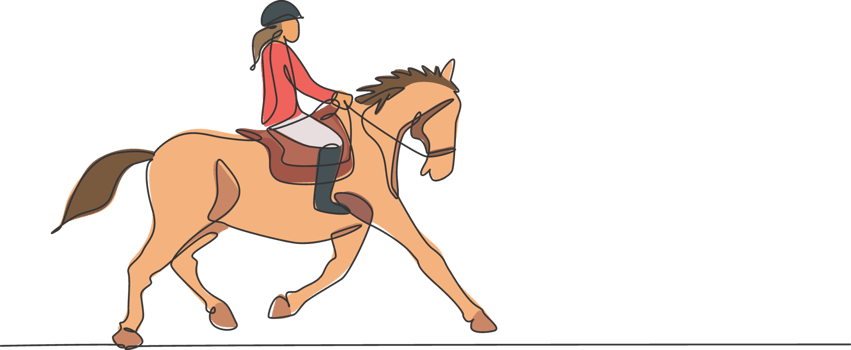 One continuous line drawing of young horse rider woman in action. Equine run training at racing track. Equestrian sport competition concept. Dynamic single line draw design graphic illustration png