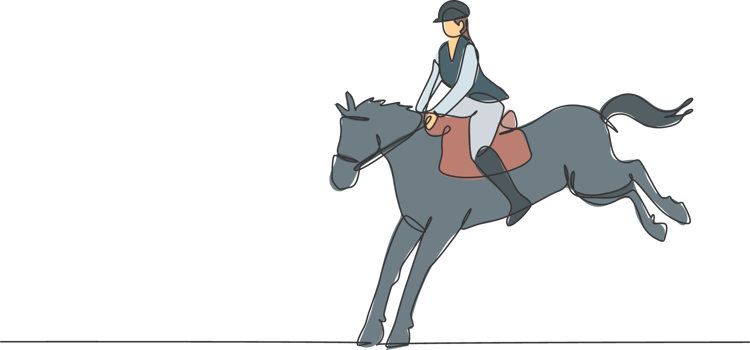 One single line drawing of young horse rider man performing dressage jumping test illustration graphic. Equestrian sport show competition concept. Modern continuous line draw design png