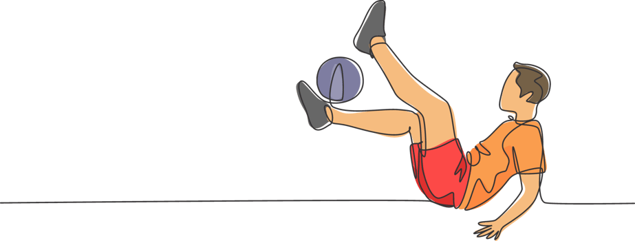 One single line drawing of young happy man perform soccer freestyle juggling with shinbone at the city square illustration. Football freestyler sport concept. Modern continuous line draw design png