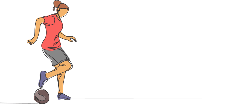 Single continuous line drawing of young sportive woman train soccer freestyle, dribbling trick on the field. Football freestyler concept. Trendy one line draw graphic design illustration png