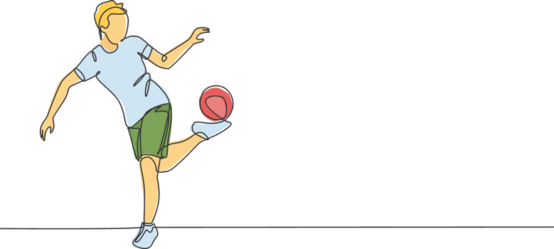 One continuous line drawing of young man soccer freestyler practice to hold ball with soles of the feet in the street. Football freestyle sport concept. Single line draw design illustration png