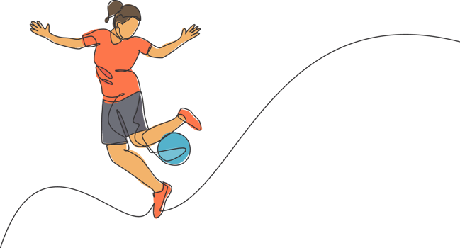 One single line drawing young happy woman perform soccer freestyle, juggling ball at the city square illustration graphic. Football freestyler sport concept. Modern continuous line draw design png