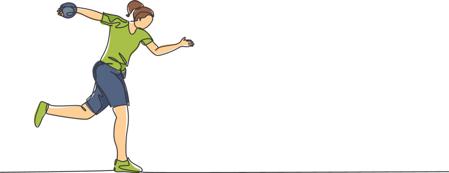 One single line drawing of young energetic woman exercise to powerfully throw discus into field ground illustration. Healthy lifestyle athletic sport concept. Modern continuous line draw design png