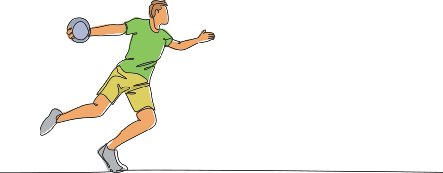 One continuous line drawing of young sporty woman exercise to throw discus on the ground field. Athletic games. Olympic sport concept. Dynamic single line draw design graphic illustration png