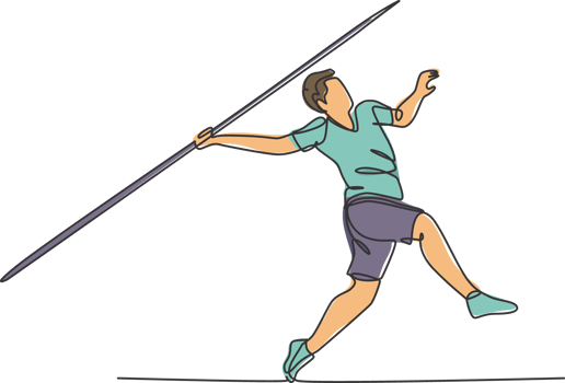 One continuous line drawing of young sporty man exercise to run stance before throw javelin on the field. Athletic games. Olympic sport concept. Dynamic single line draw design illustration png