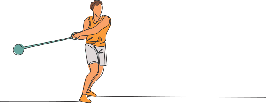 One single line drawing of young energetic man exercise to throw hammer powerfully on field graphic illustration. Healthy lifestyle athletic sport concept. Modern continuous line draw design png