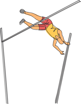 One continuous line drawing of young sporty man practicing to pass pole vault bar in the field. Healthy athletic sport concept. Championship event. Dynamic single line draw design illustration png