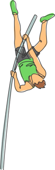 Single continuous line drawing of young sportive man training pole vault jump vertically in the field. Healthy athletic sport concept. Tournament event. Trendy one line draw design illustration png