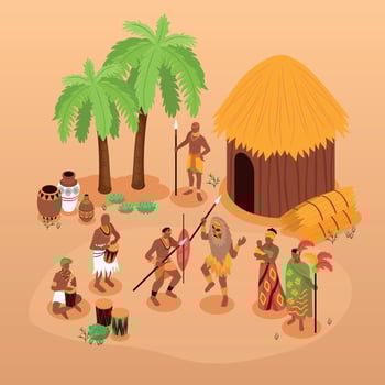Isometric African Tribe Composition vector