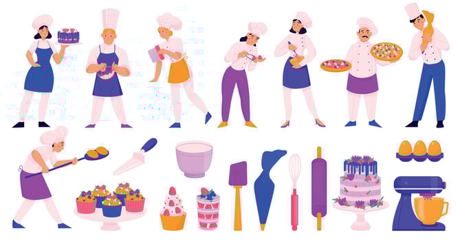 Confectioner Chef Color Set vector