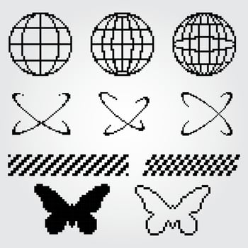Y2K and street wear elements pixel art style vector