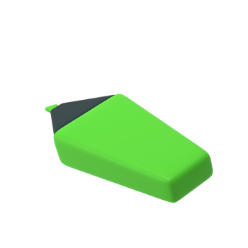 3d green highlighter marker icon for school office. Stationery important message symbol illustration rendering editable isolated transparent png