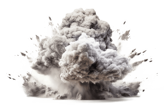 Bomb explosion with fire flames and smoke, isolated on transparent background png